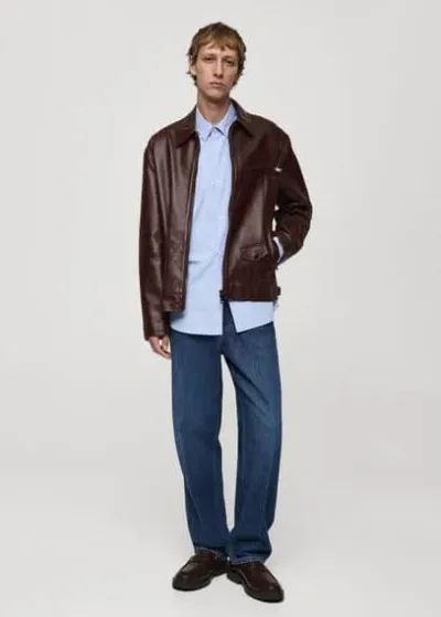 Mango Man 100% Nappa Leather Jacket Burgundy