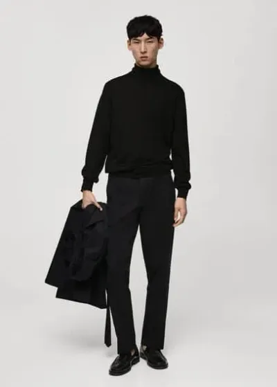 Mango Man 100% Merino Wool Turtleneck Sweater Black