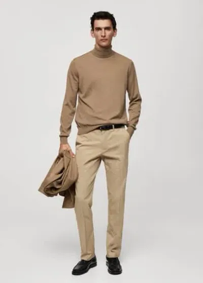 Mango Man - Pull-over 100 % Laine Mérinos Col Montant Sable - L - Homme In Sand