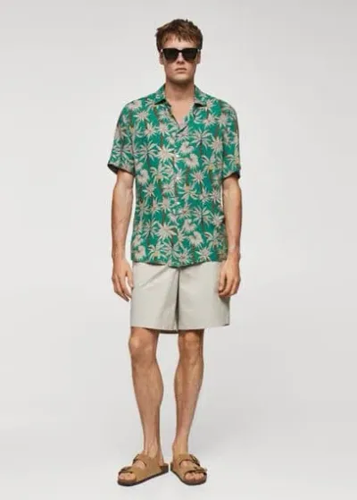 Mango Man Hawaiian Print Short Sleeve Shirt Green