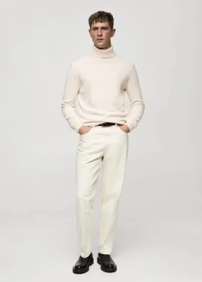 Mango Man Knitted Wool Turtleneck Sweater Off White