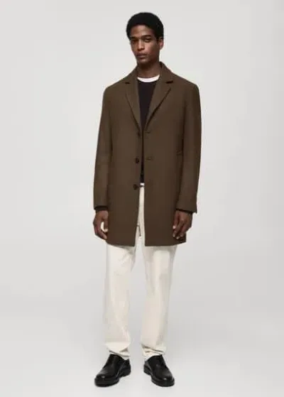 Mango Man Lightweight Recycled Wool Coat Brown