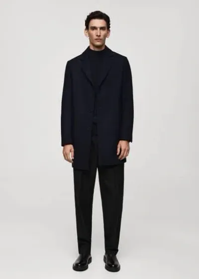 Mango Man Lightweight Recycled Wool Coat Dark Navy