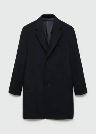 Mango Man Long Recycled Wool Coat Dark Navy