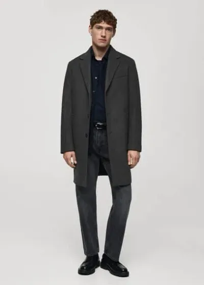 Mango Man Long Recycled Wool Coat Medium Heather Grey