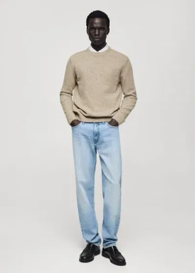 Mango Man Marled Wool Knitted Sweater Sand