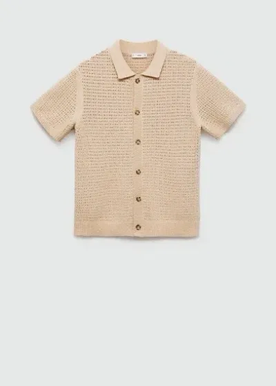 Mango Man Openwork Knit Polo With Buttons Beige