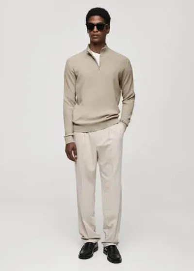 Mango Man Perkins Sweater With Cowl Neck Beige