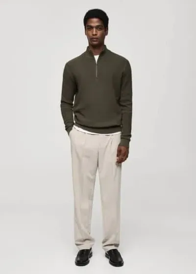 Mango Man Perkins Sweater With Cowl Neck Khaki