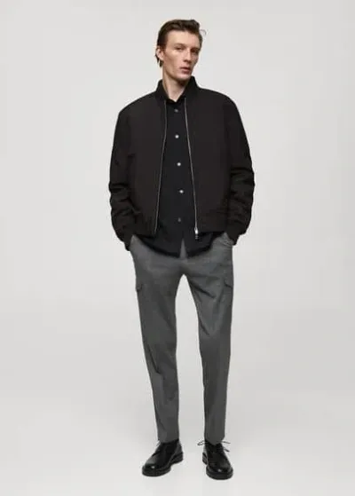 Mango Man Regular Fit Quilted Bomber Black