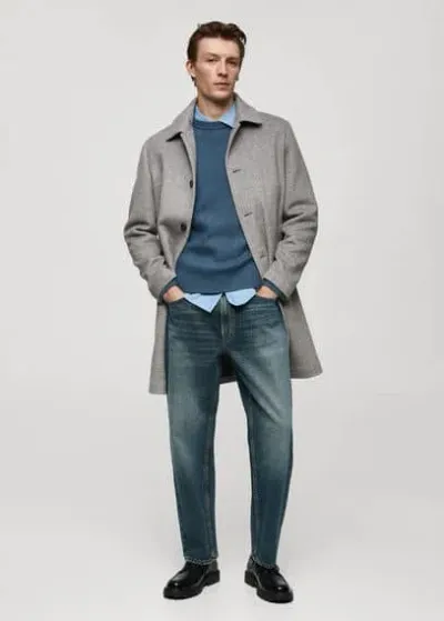 Mango Man Regular Fit Wool Coat Grey