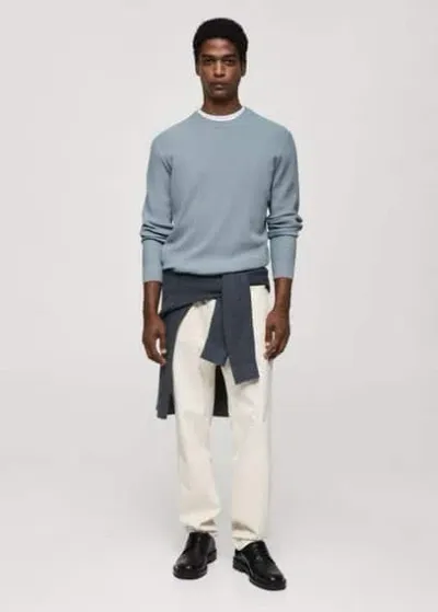 Mango Man Ribbed Cotton Knitted Sweater Sky Blue