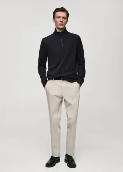 Mango Man Ribbed Sweatshirt Collar Charcoal In Gris Anthracite