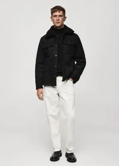 Mango Man Shearling Suede Effect Jacket Black