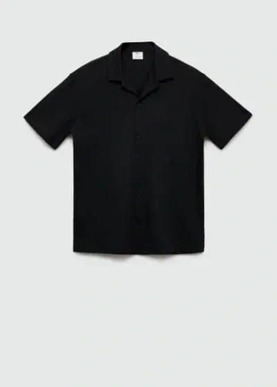 Mango Man Short Sleeved Cotton Shirt Black