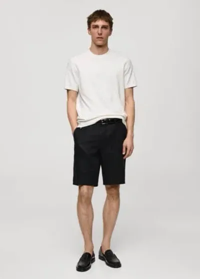 Mango Man Slim-fit 100% Linen Bermuda Shorts Black