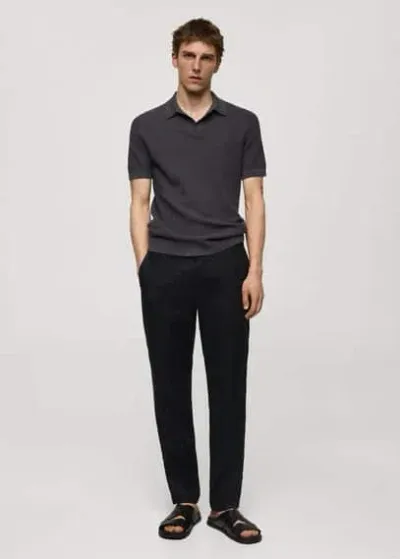 Mango Man Slim-fit 100% Linen Trousers Black