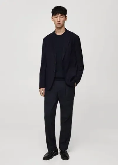 Mango Man Slim-fit Wool Jacket With Pockets Dark Navy