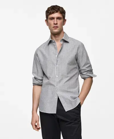 Mango Men's Regular-fit Striped Cotton-linen Shirt In Charcoal