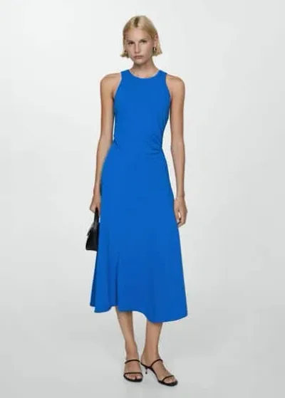 Mango Midi-dress With Draped Detail Blue