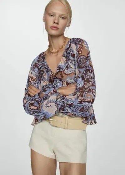 Mango Blouse Paisley Volants In Blue