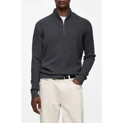 Mango Perkins Half Zip Sweater In Dark Gray