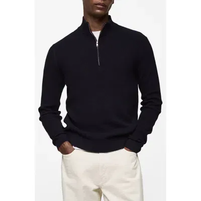 Mango Perkins Half Zip Sweater In Dark Navy