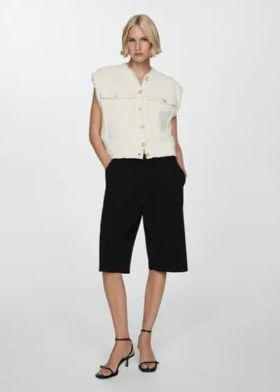 Mango Pleated Bermuda Shorts Black