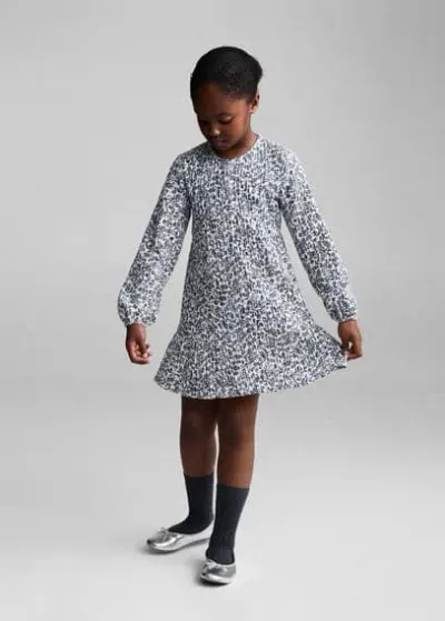 Mango Kids' Pleated Floral Dress Blue In Bleu