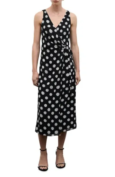 Mango Polka Dot Wrap Dress In Black