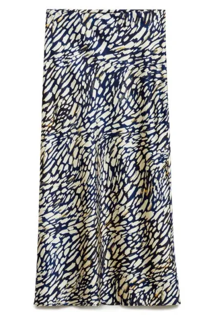 Mango Print Satin Midi Skirt In Blue