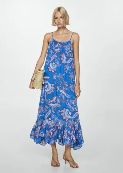 Mango Printed Long Dress Blue