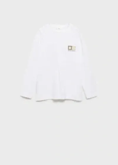 Mango Kids' Printed Long Sleeve T-shirt Off White