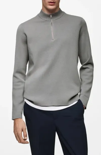 Mango Quarter Zip Sweater In Grey