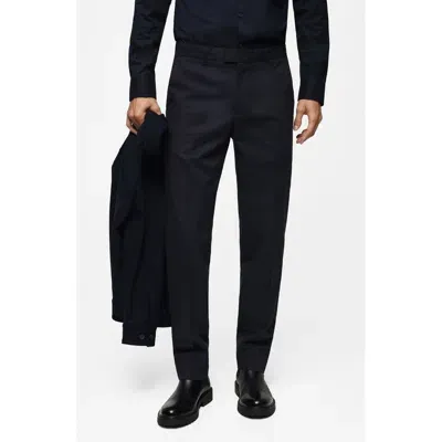 Mango Regular Fit Cotton Blend Dress Pants In Dark Navy