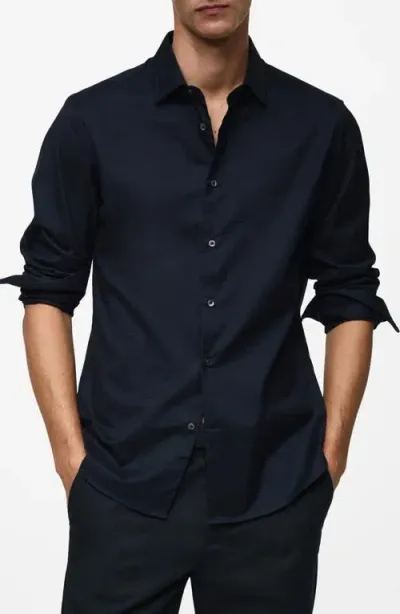 Mango Regular Fit Cotton Button-up Shirt In Dark Navy