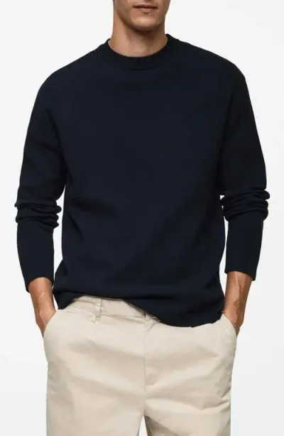 Mango Regular Fit Fine Knit Sweater In Dark Navy