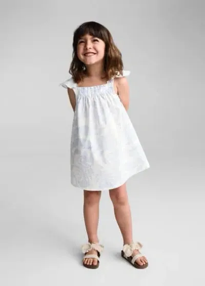 Mango Kids' Leaf Print Dress Off White