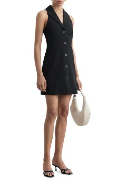 Mango Sleeveless Tuxedo Minidress In Black