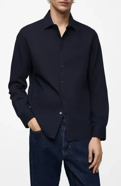 Mango Slim Fit Cotton Button-up Shirt In Dark Navy