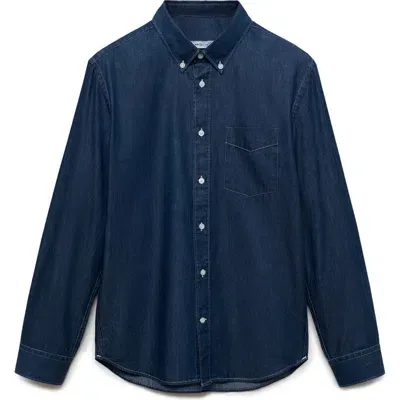 Mango Slim Fit Cotton Chambray Button-down Shirt In Dark Blue