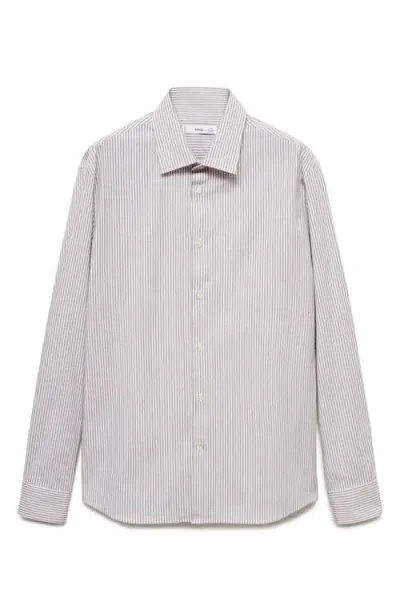 Mango Slim Fit Pinstripe Stretch Cotton Button-up Shirt In Brown