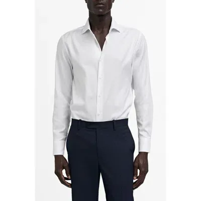 Mango Slim Fit White Textured Cotton Dress Shirt