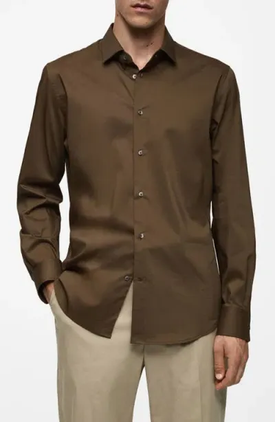 Mango Stretch Button-up Shirt In Brown