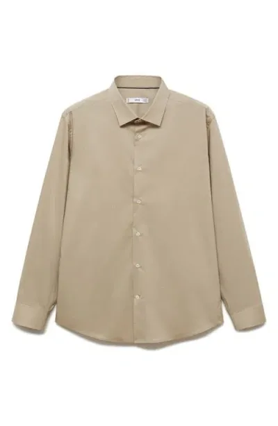 Mango Stretch Button-up Shirt In Light,pastel Gray