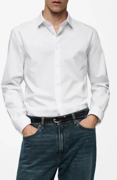 Mango Stretch Button-up Shirt In White