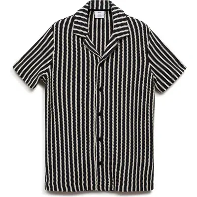 Mango Stripe Button-up Shirt In Dark Navy