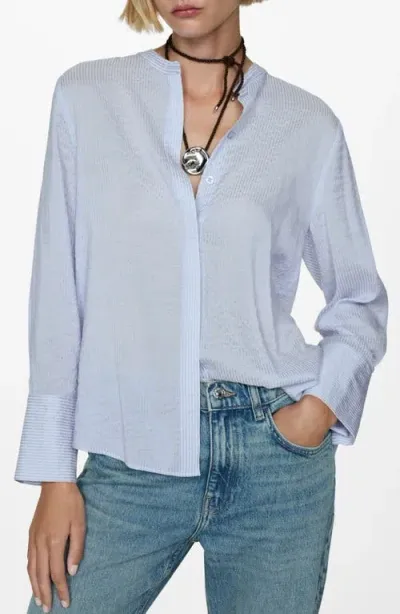 Mango Stripe Flowy Button-up Shirt In Blue