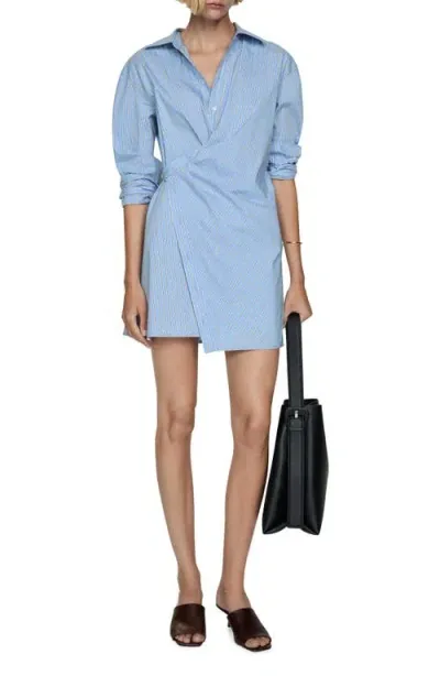 Mango Stripe Wrap Shirtdress In Blue