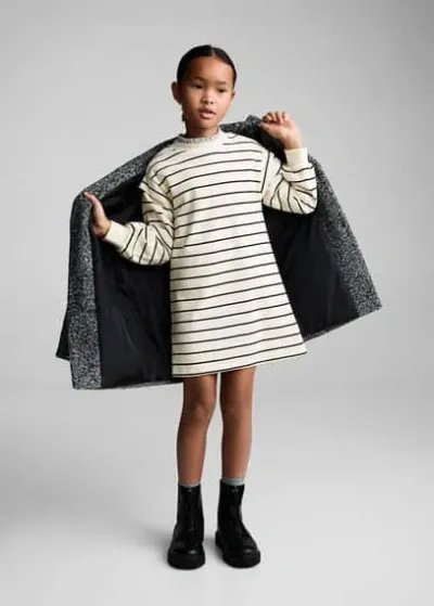 Mango Kids' Striped Cotton Dress Ecru